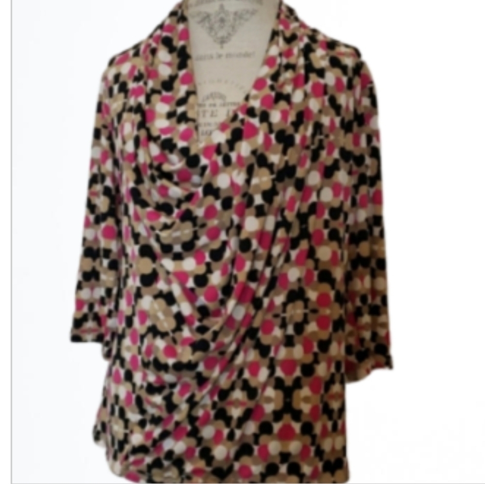 Ellen Tracy Tan Pink Drape Front Top Size 1X